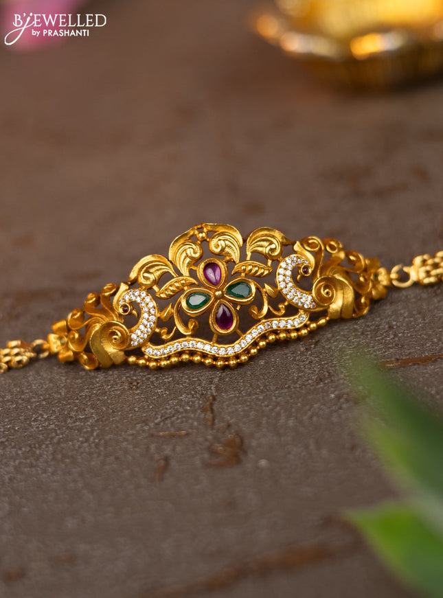 Antique vanki lakshmi design with kemp and golden beads hangings