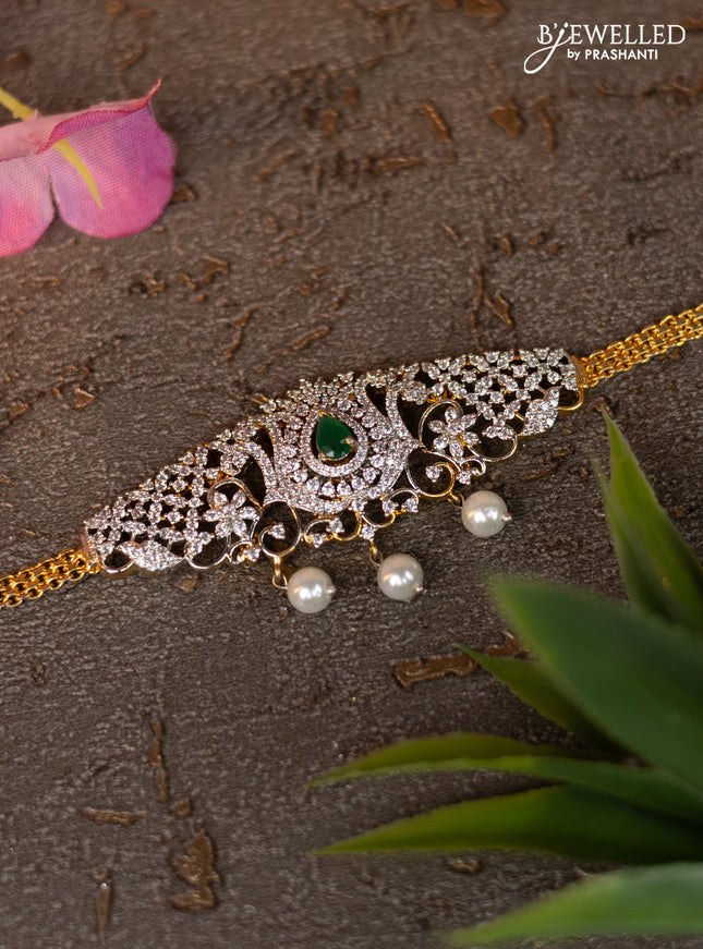 Antique vanki peacock design with kemp & cz stones and pearl hangigs