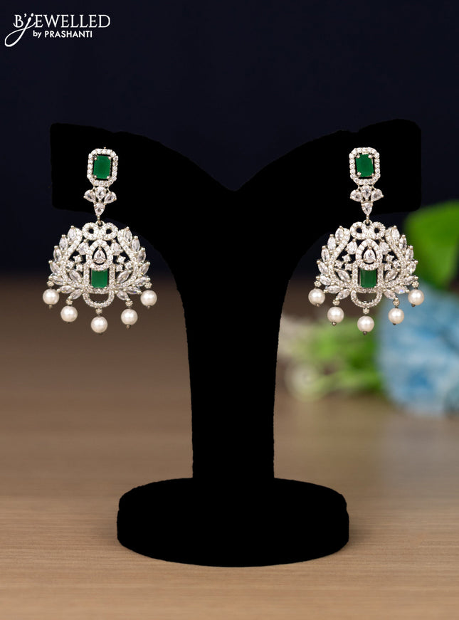 Zircon necklace with emerald & cz stones and pearl hangings