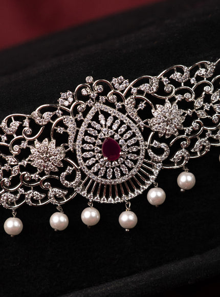 Zircon hip chain with ruby & cz stones and pearl hangings
