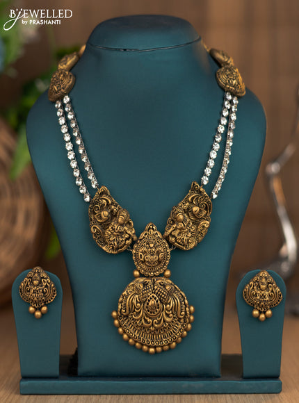 Terracotta necklace cz stone with lakshmi pendant