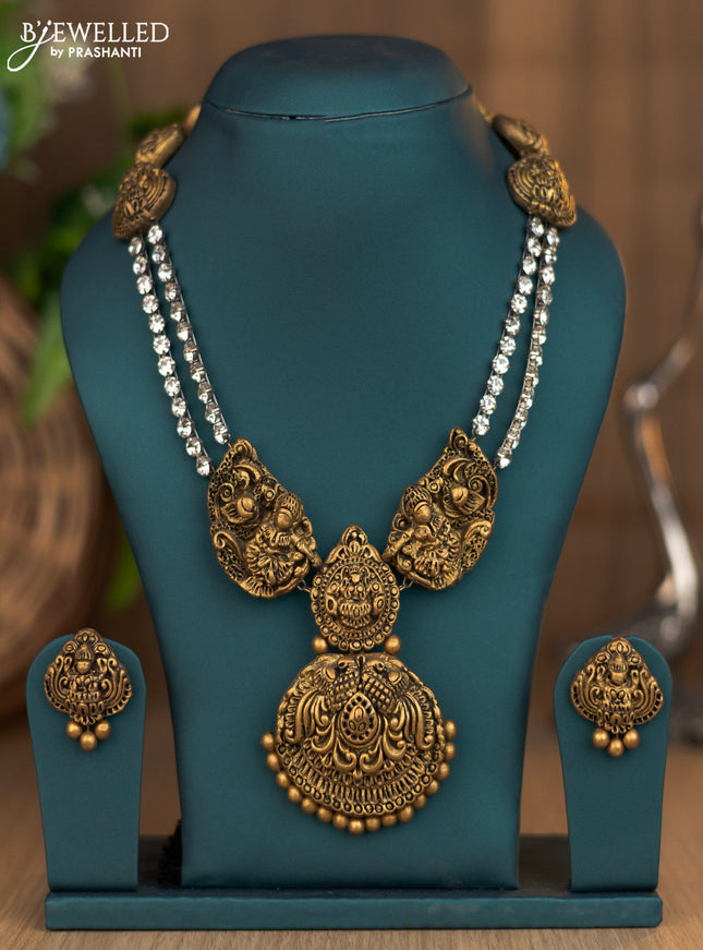 Terracotta necklace cz stone with lakshmi pendant