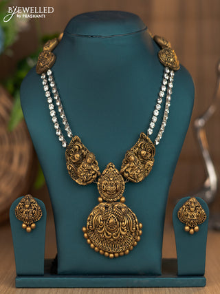 Terracotta necklace cz stone with lakshmi pendant