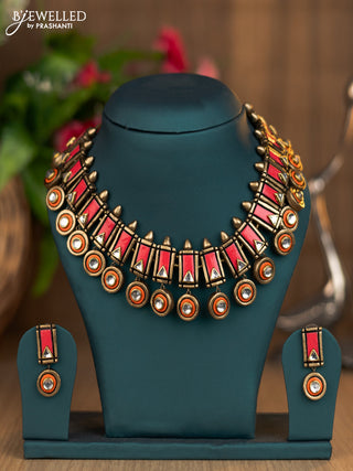 Terracotta pink and orange necklace with hangings