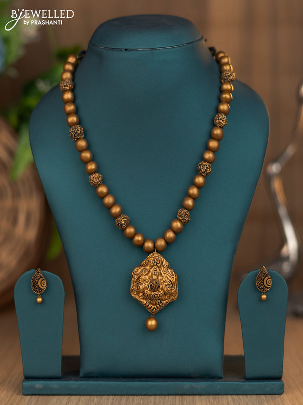 Teracotta lakshmi and rudhraksha design necklace with hangings