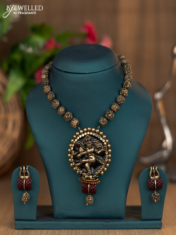 Terracotta rudhraksha necklace with nadarajar pendant