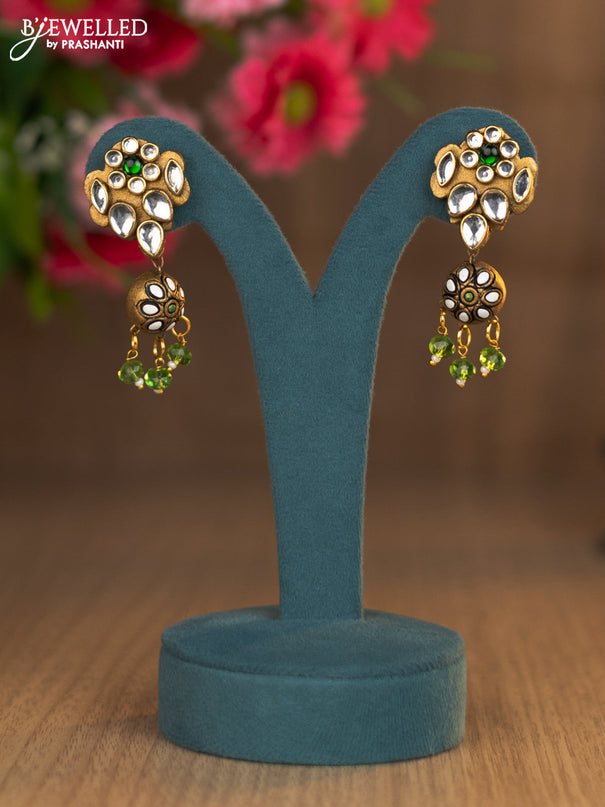 Terracotta emerald & white kundan stone necklace with beads hangings