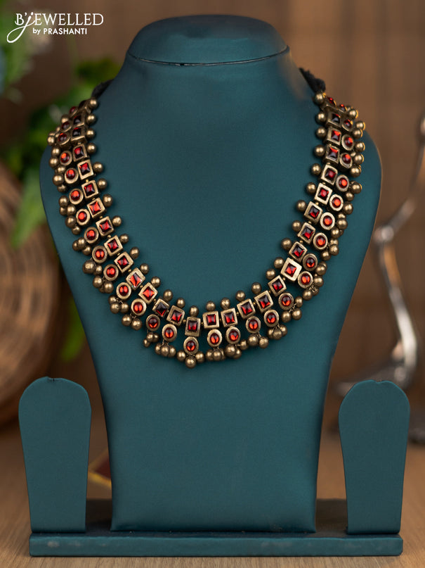 Terracotta kundan stone necklace with hangings without earring