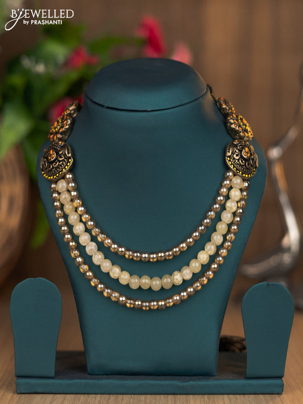 Terracotta triple layer necklace with pearls without earring