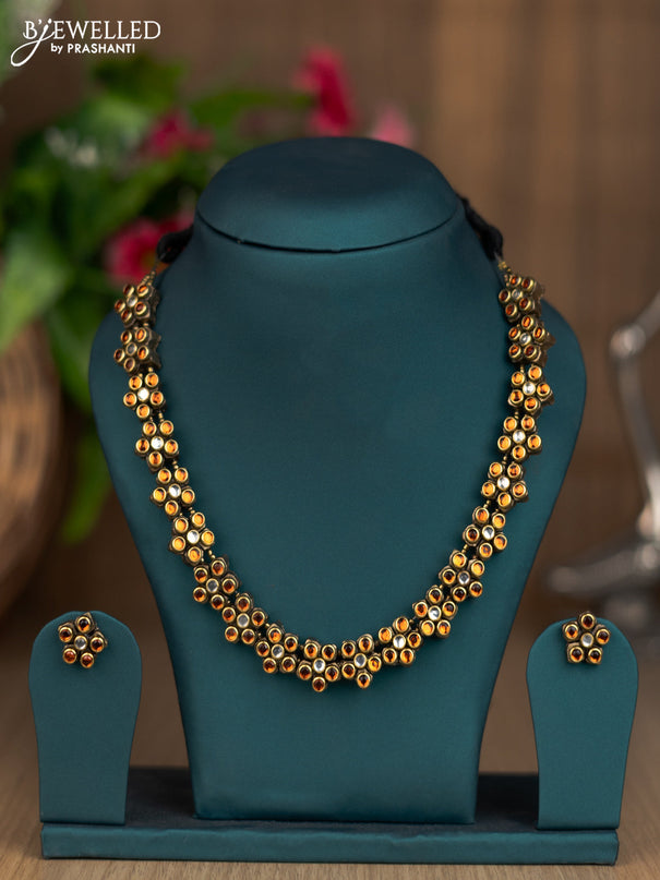 Terracotta floral design necklace with orange and cz stones