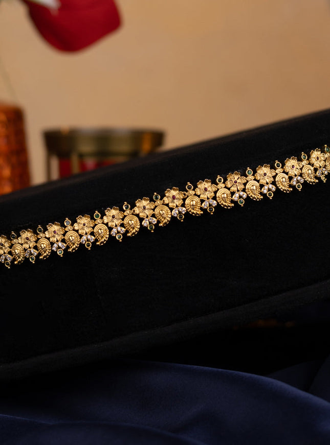 Antique hip chain floral design with kemp and cz stone