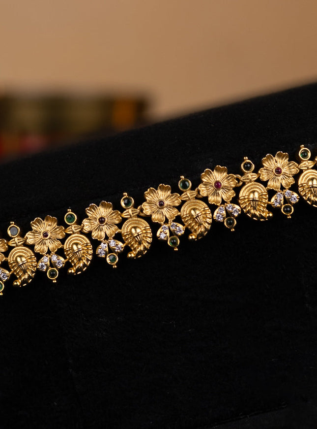 Antique hip chain floral design with kemp and cz stone