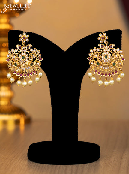 Antique necklace peacock design with kemp & cz stone and pearl hangings