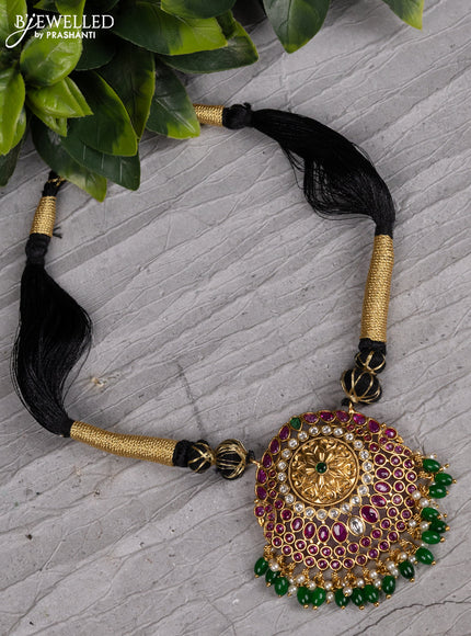 Black thread necklace with kemp & cz stone and beads hangings without earring