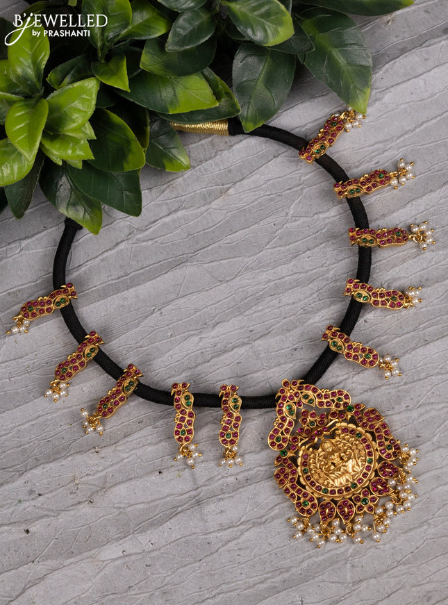 Black thread necklace lakshmi design with kemp and pearl hangings without earring