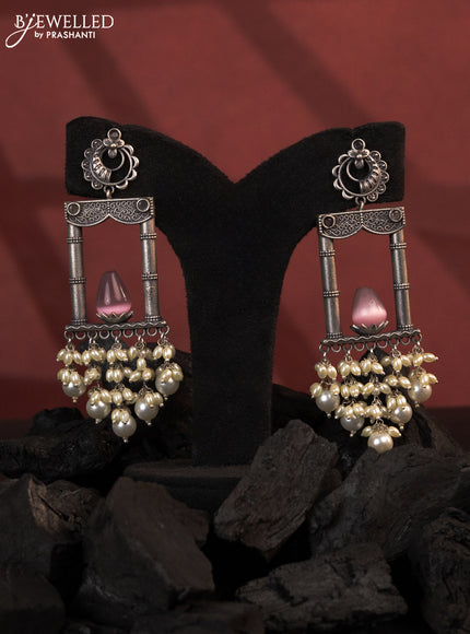 Oxidised earrings with baby pink stones and pearl hangings