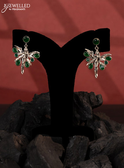 Oxidised earrings butterfly design with emerald stones
