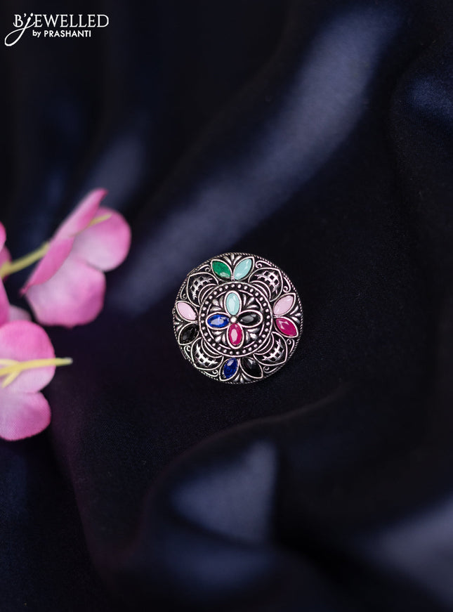 Oxidised ring with multicolour stones