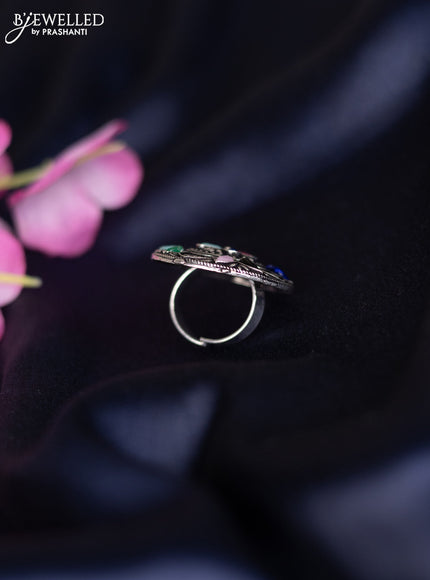 Oxidised ring with multicolour stones