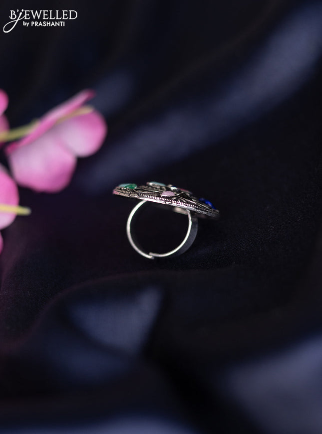 Oxidised ring with multicolour stones