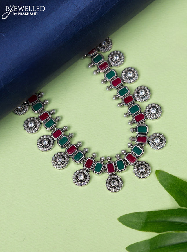 Oxidised necklace with pearl & kemp and cz stones without earring