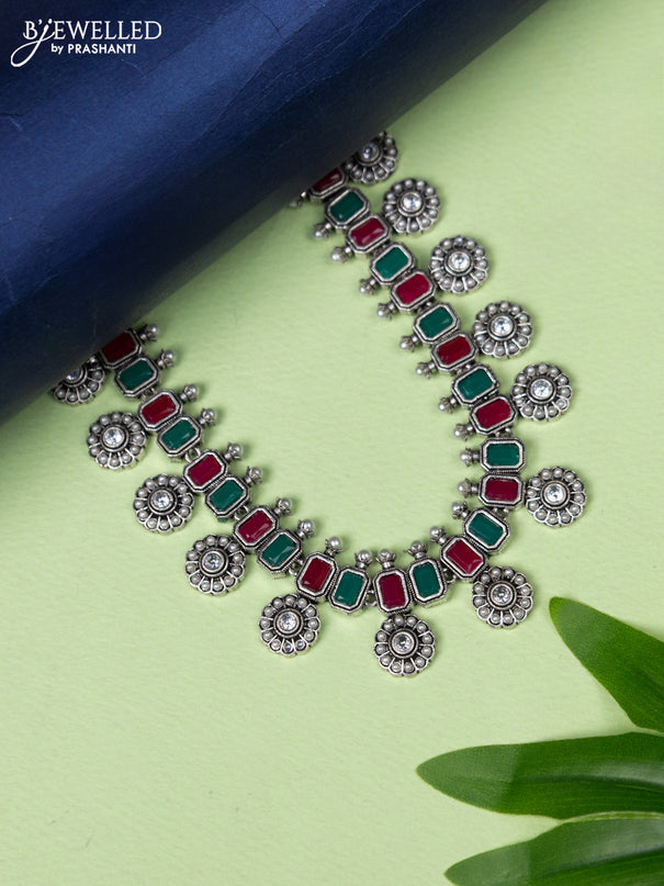 Oxidised necklace with pearl & kemp and cz stones without earring
