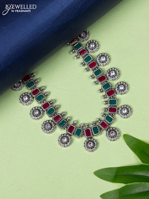 Oxidised necklace with pearl & kemp and cz stones without earring