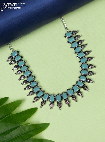 Oxidised necklace with mint green stones without earring