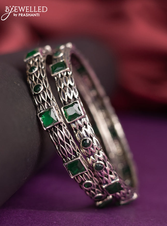 Oxidised bangle with emerald stones