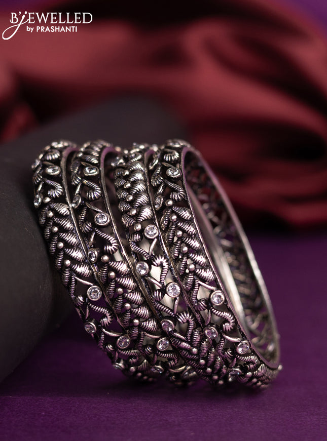 Oxidised bangle with cz stones