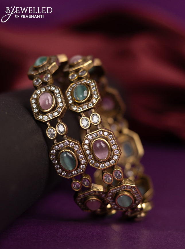 Victorian bangles with mint green & baby pink and cz stones