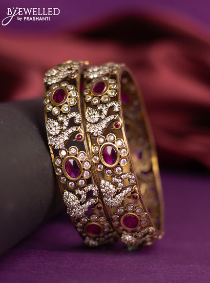 Victorian bangles swan design with ruby and cz stones