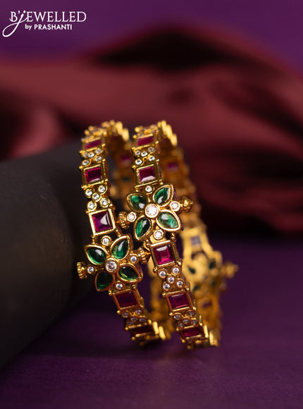 Antique bangles floral design with kemp and cz stones