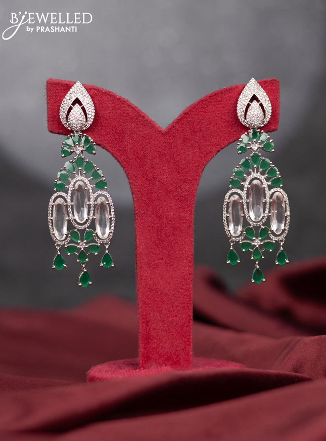 Zircon earring with emerald & cz stones and hangings