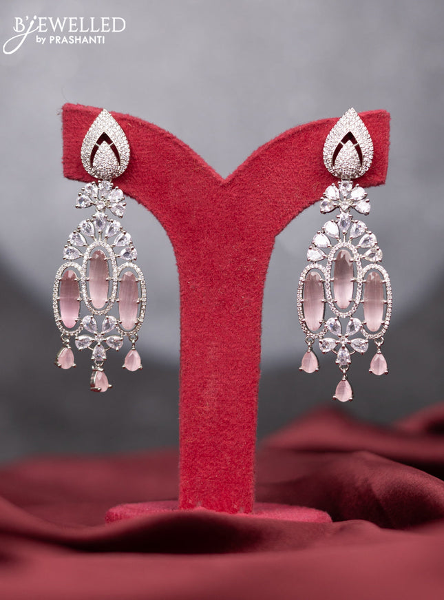 Zircon earring with baby pink & cz stones and hangings