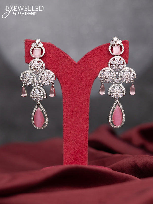 Zircon earring with baby pink & cz stones and hangings