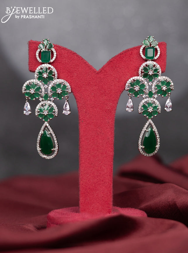 Zircon earring with emerald & cz stones and hangings