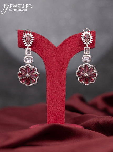 Zircon earring floral design with ruby & cz stones and hangings