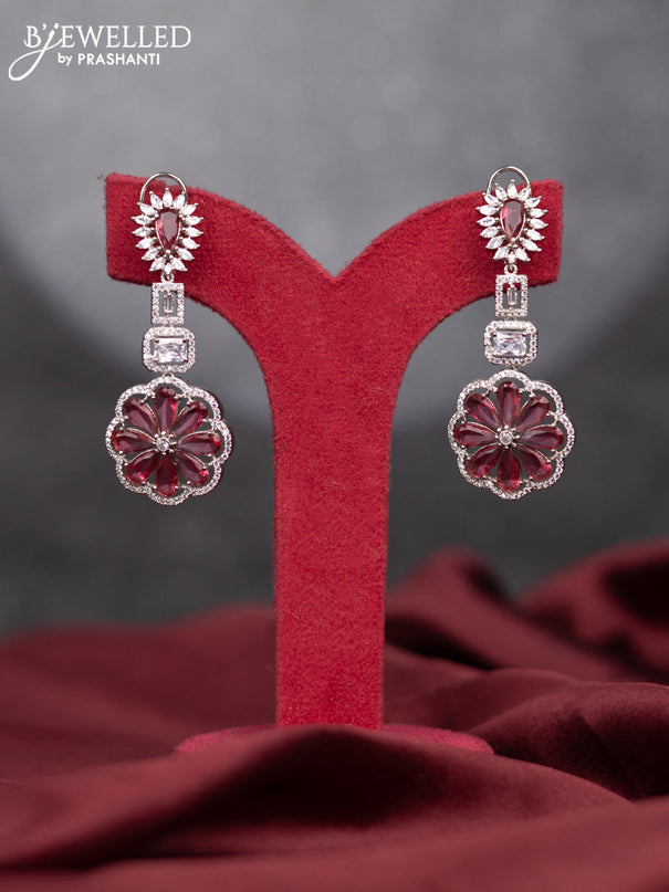 Zircon earring floral design with ruby & cz stones and hangings