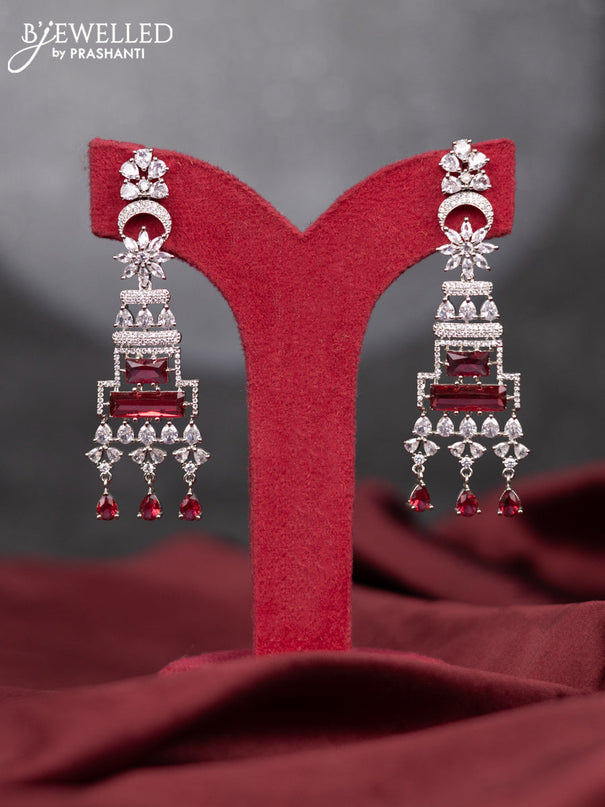 Zircon earring with ruby & cz stones and hangings