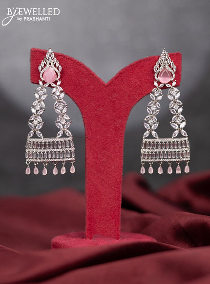 Zircon earring with baby pink & cz stones and hangings