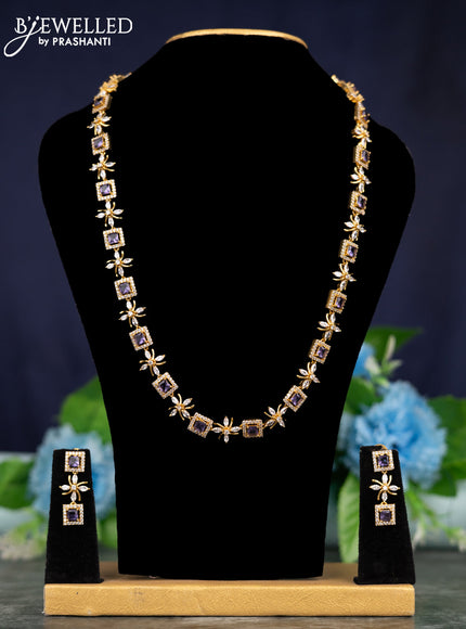 Zircon haaram floral design with violet and cz stones in gold finish
