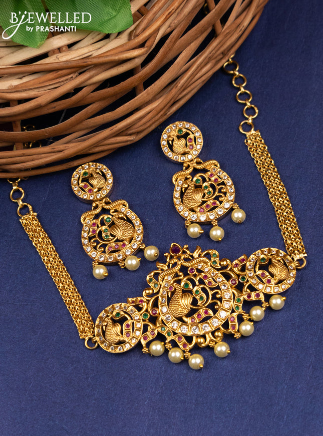 Antique choker peacock design with kemp & cz stones and pearl hangings
