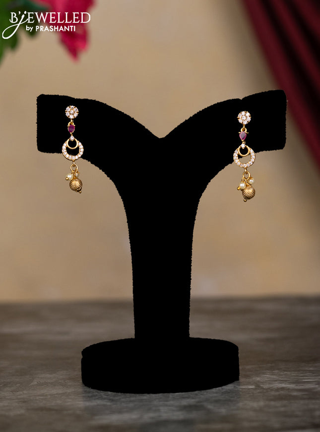 Antique necklace with ruby & cz stones and pearl and golden beads hangings