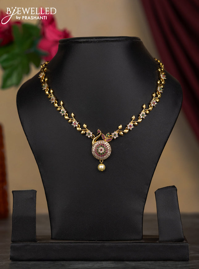 Antique necklace peacock design with kemp & cz stones and pearl hangings without earring