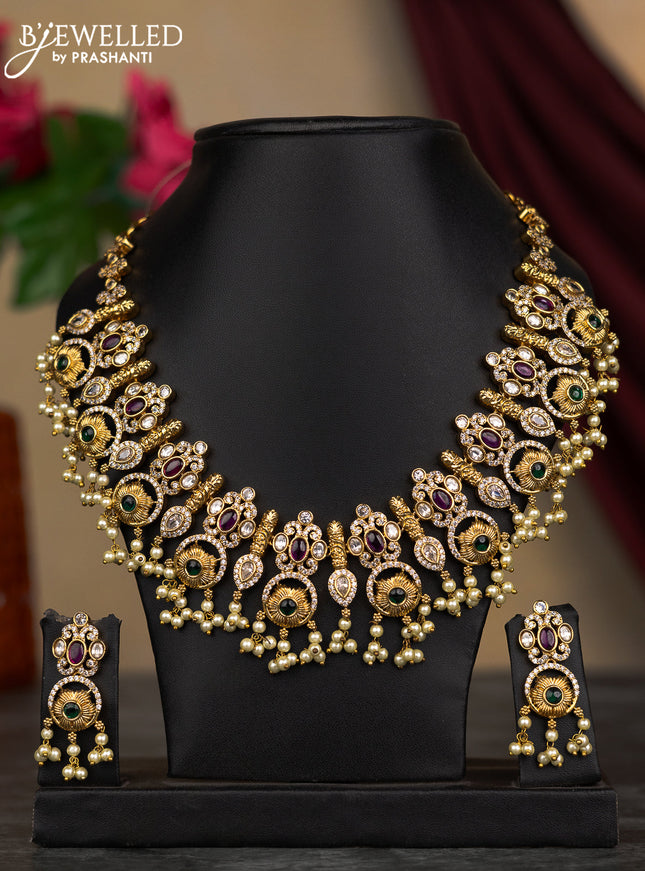 Antique guttapusalu necklace with kemp stones and pearl hangings without earring