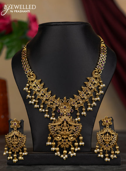 Antique guttapusalu necklace with kemp & cz stones and pearl hangings