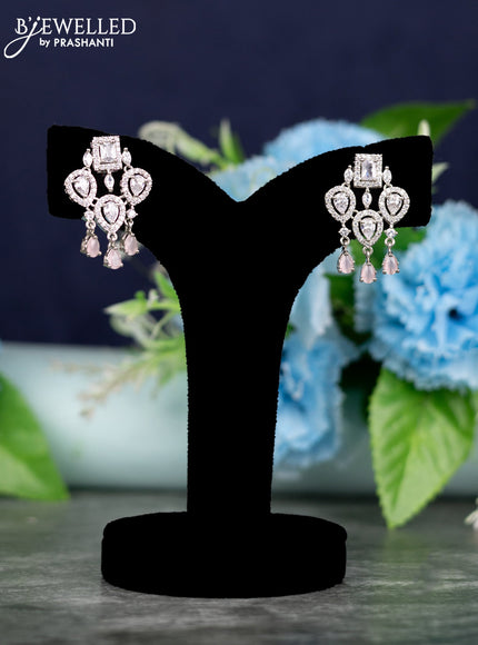 Zircon necklace with cz & baby pink stone hangings