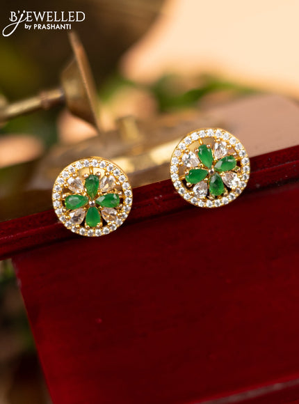Zircon earring with emerald and cz stone in gold finish