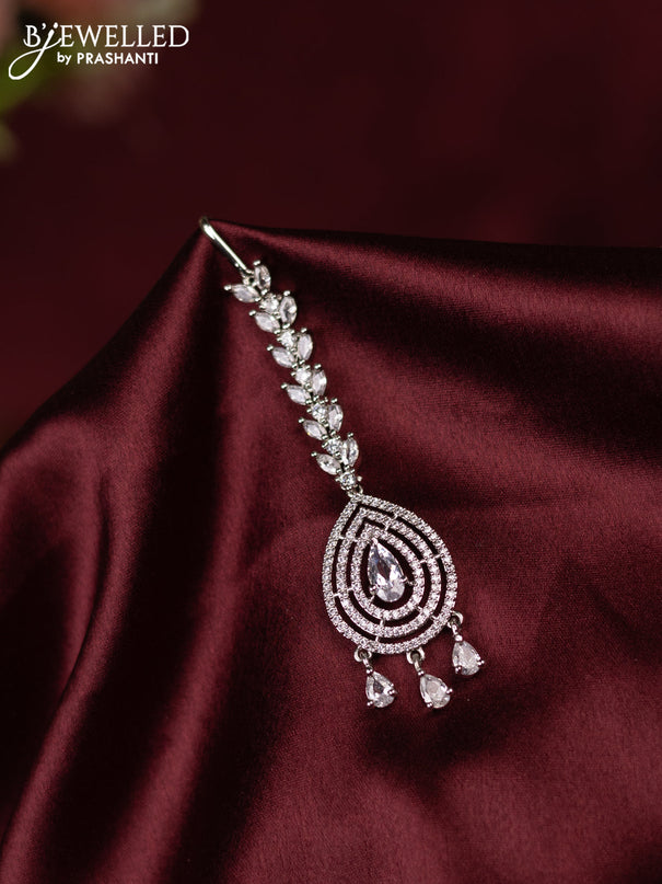 Zircon maang tikka with cz stone and hangings